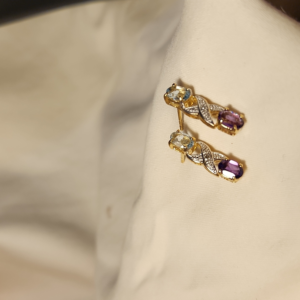 Amethyst Blue Topaz and Diamond Earrings